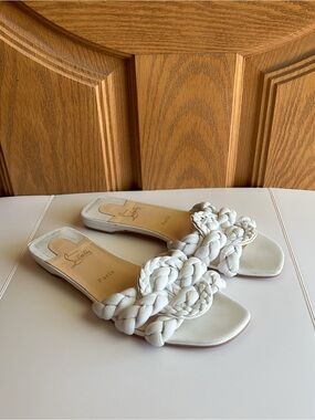 Christian Louboutin Marmela Braided Leather Flat Sandals Bianco EU 41 US 11